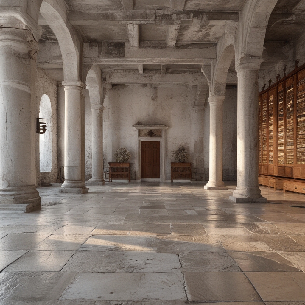 Zabytkowa sala gimnastyczna z drewnianymi belkami i drabinkami, czarno-biała estetyka z ciepłymi brązowymi tonami, historyczne drewniane przyrządy gimnastyczne